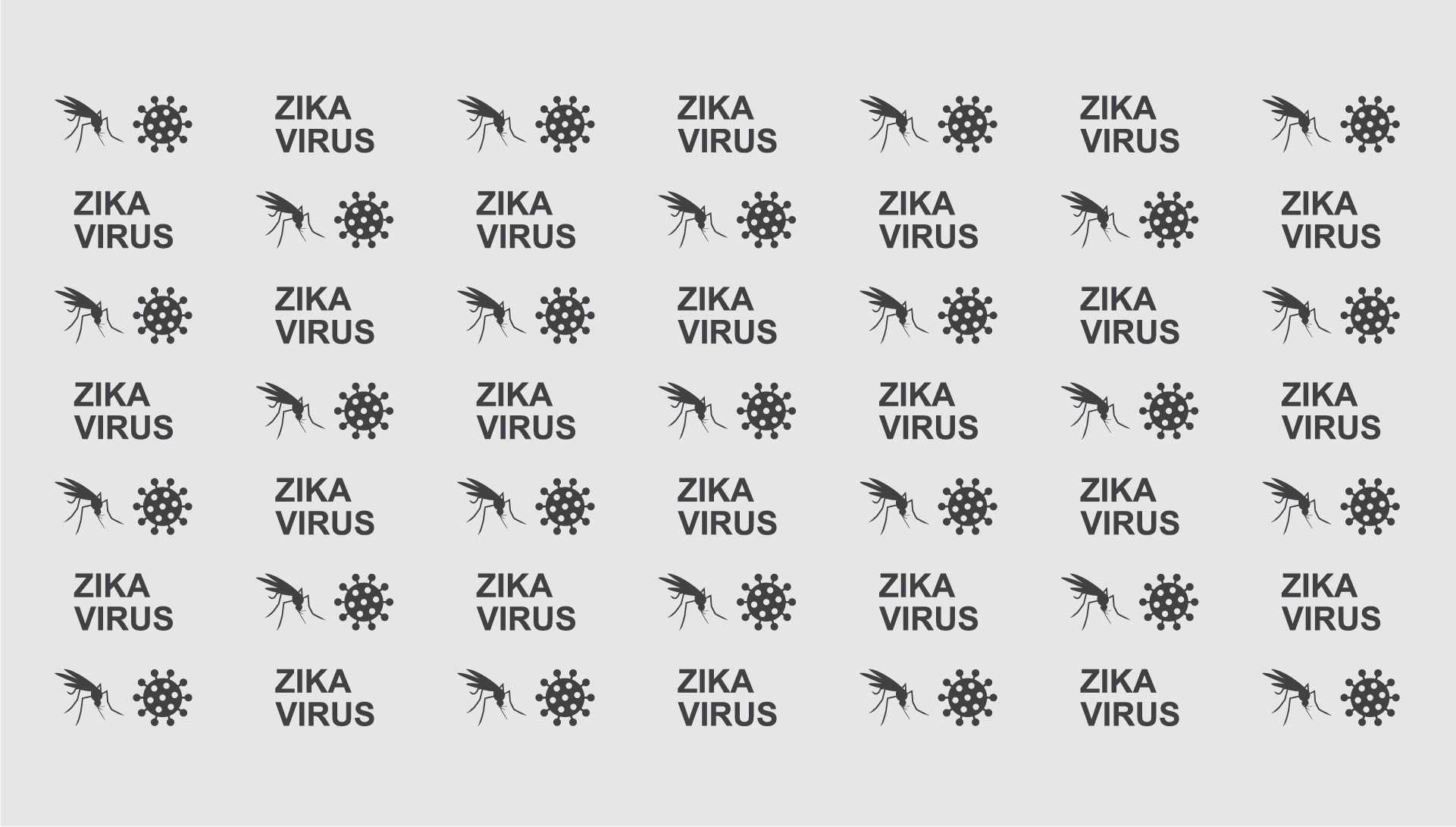 Zika virus wordmark, mosquito icon, virus icon arranged as pattern